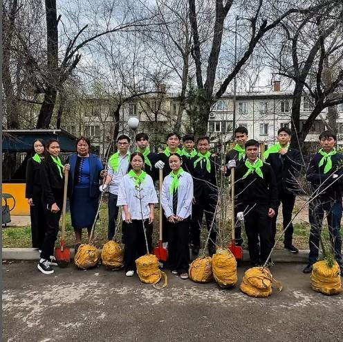 «Түлектердің ағаш егуі» экочеленджіне мектеп бітіруші 11- сынып оқушылары белсенді қатысып, мектеп ауласына ағаш екті